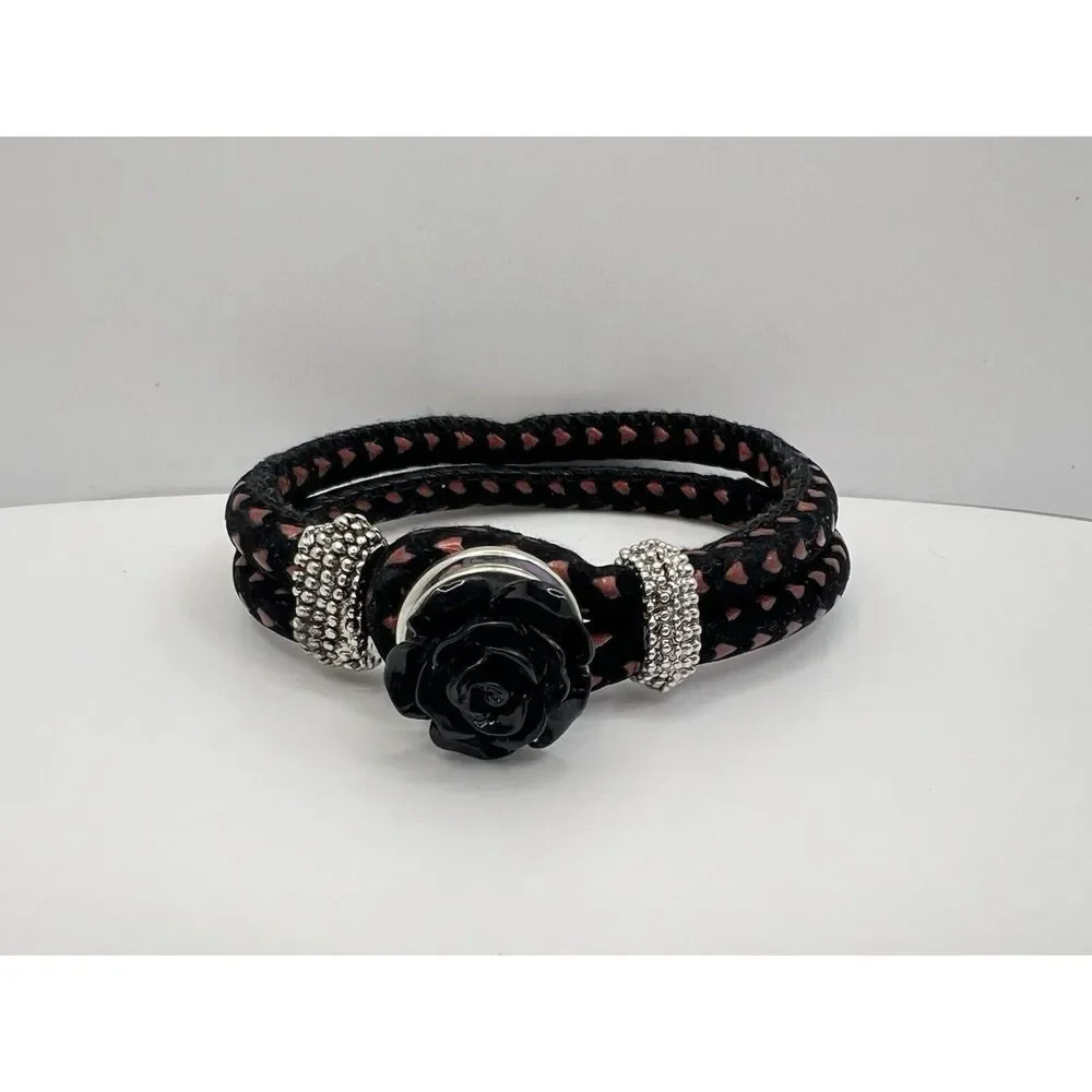 Snap Jewelry Black W Red Leather Bracelet 8